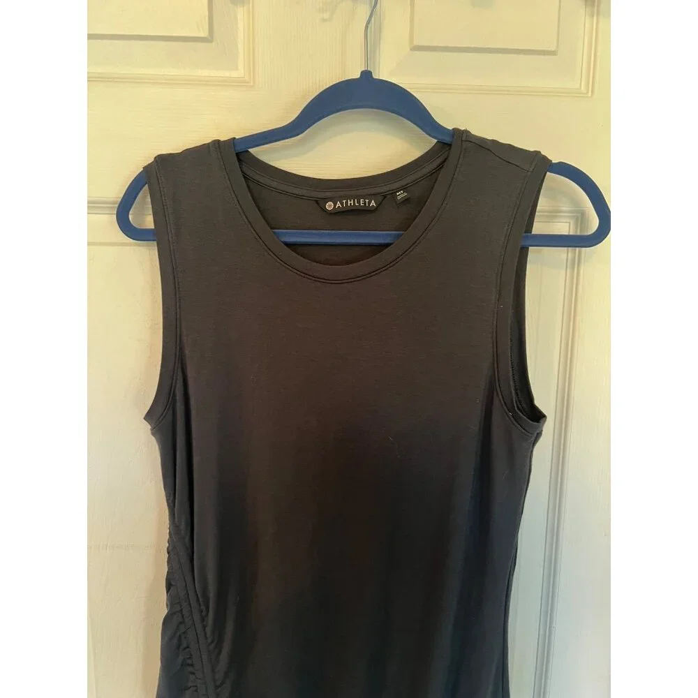 Athleta Side Rushed Grey Sleeveless Midi Length Dress Size Medium Tall - Picture 3 of 9